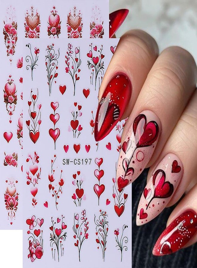 CJDLTS Valentine's Heart Nail Art Stickers Retro Heart Nail Decals 3D Self-Adhesive Rose Flower Love Design Valentine's Stickers Heart-Shaped Tree Branches Decals DIY Nail Decorations for Women Festival - Image 5
